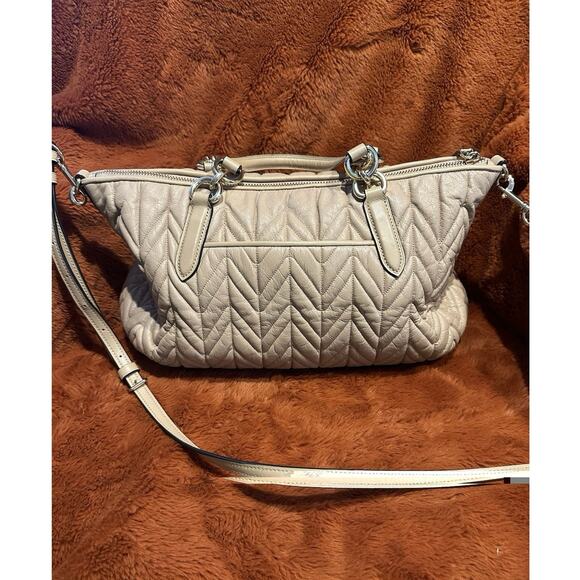 COACH Ally Leather Quilted Beige Satchel shoulder Handbag Purse Luxury Neutral ￼ - Picture 7 of 11